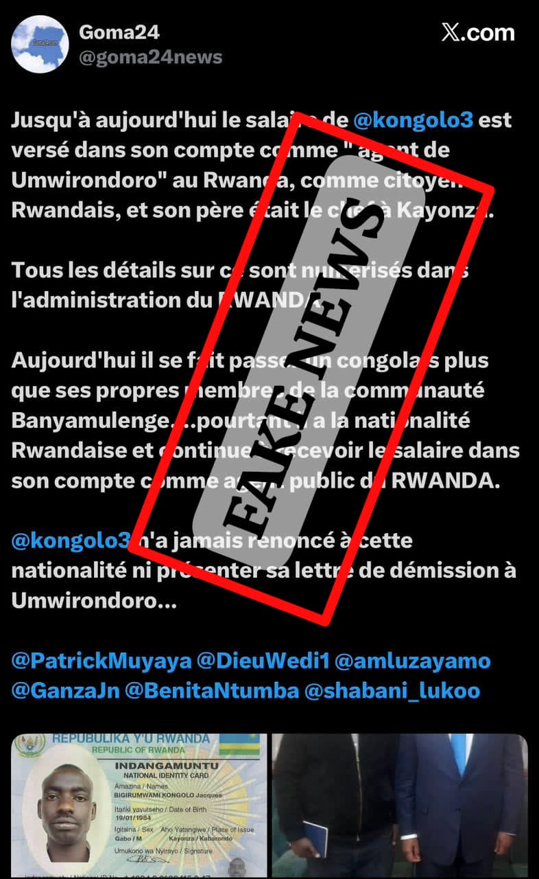 Fact-check: Jacques Kongolo est-il un « agent du Rwanda » comme l’affirment certains messages en ligne ? Voici les faits